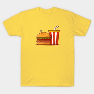 Burger And Soda Cartoon Vector Icon Illustration (5) T-Shirt